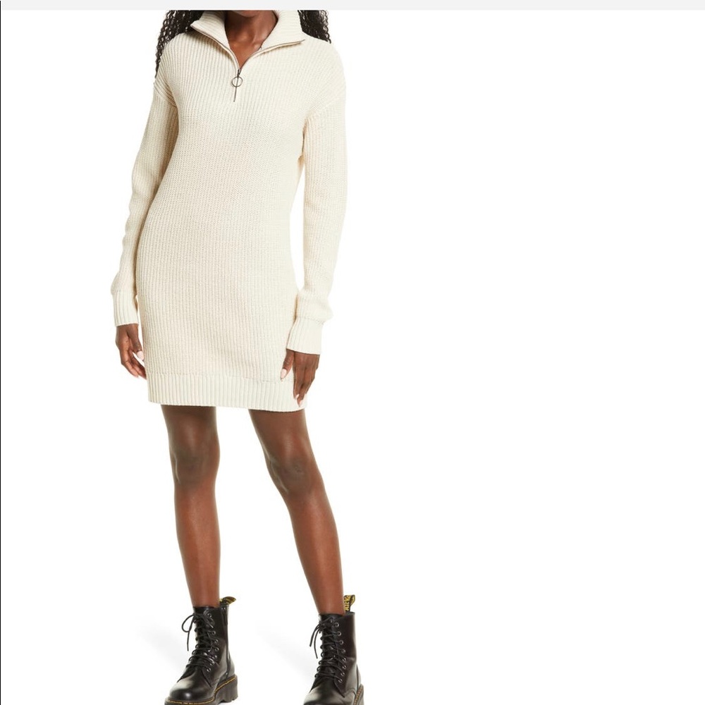NWT BP Sporty Zip Front Oatmeal Cream Sweater Dress S Small